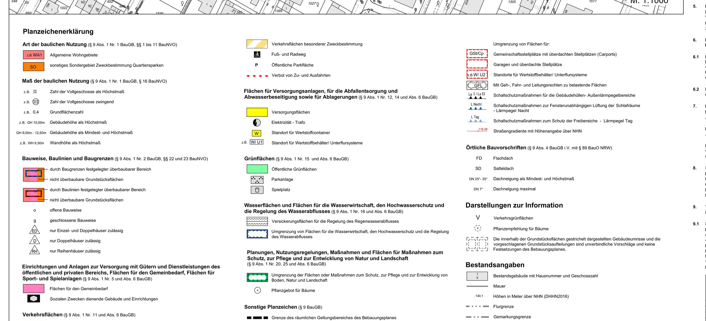 Planzeichenerklärung aus dem B-Plan Winkelland mit allen wichtigen Symbolen, Farben und Linientypen